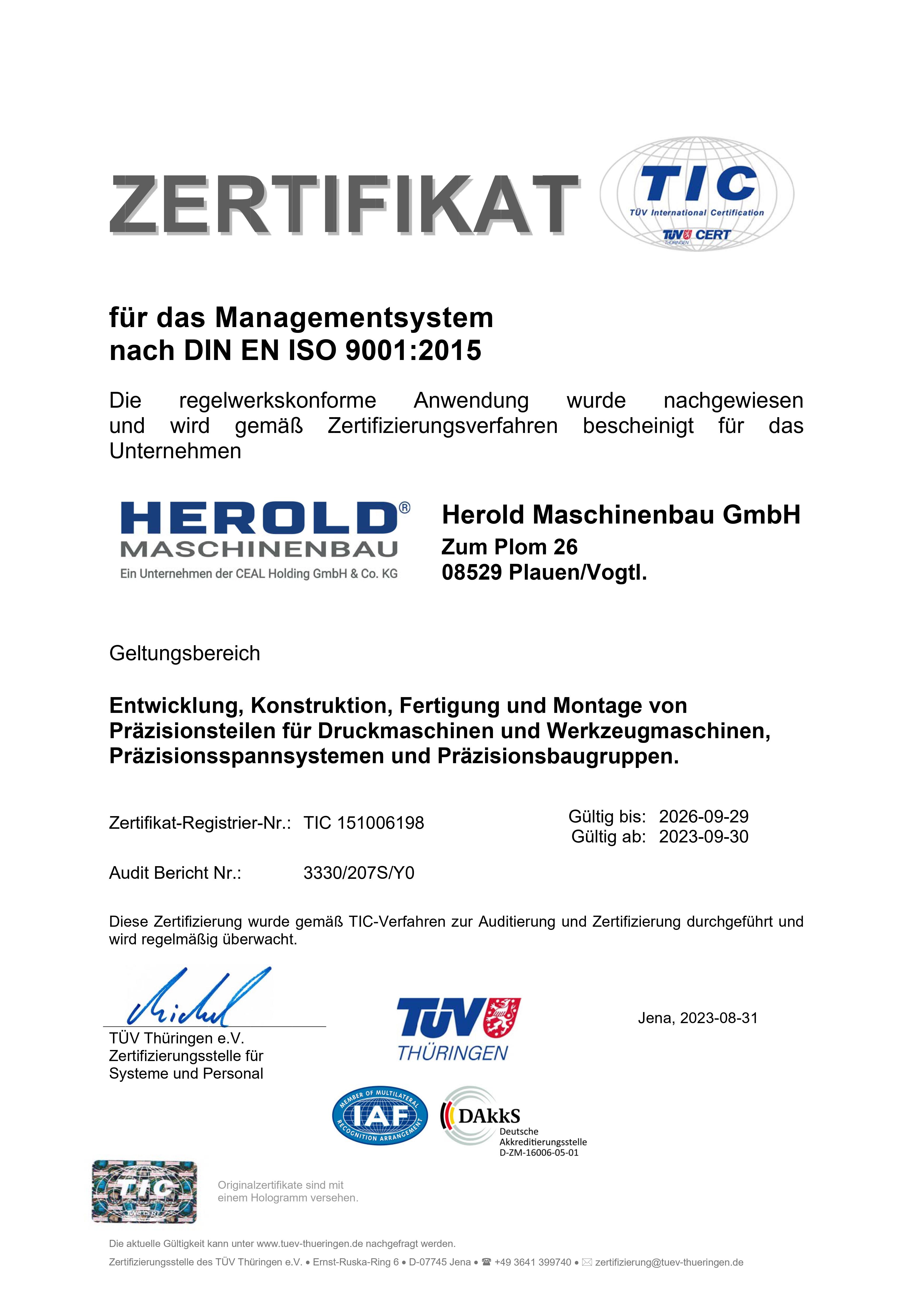 Zertifikat DIN EN ISO 9001:2008