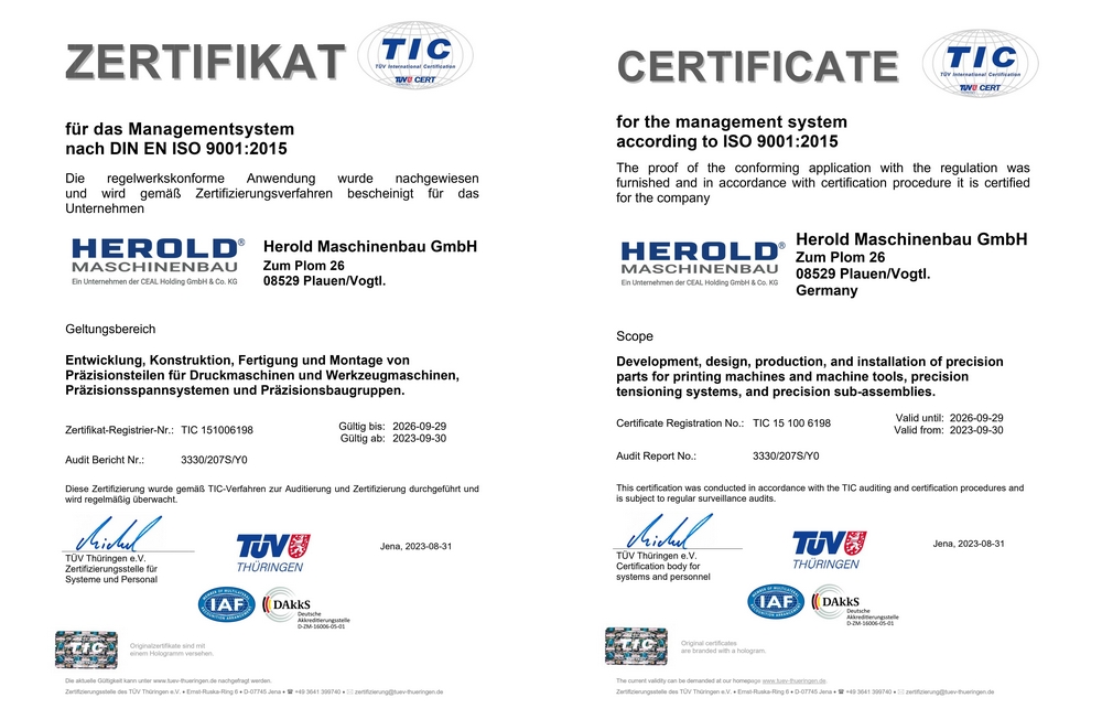 Quality assurance HEROLD Maschinenbau GmbH